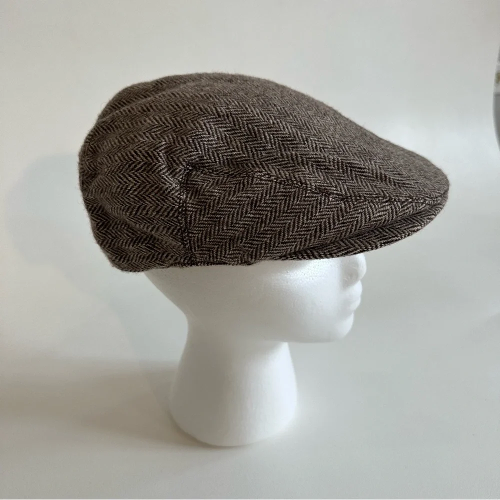 Vintage Abercrombie & Fitch Unisex Y2K Tweed Herringbone Wool Blend Flat Cap